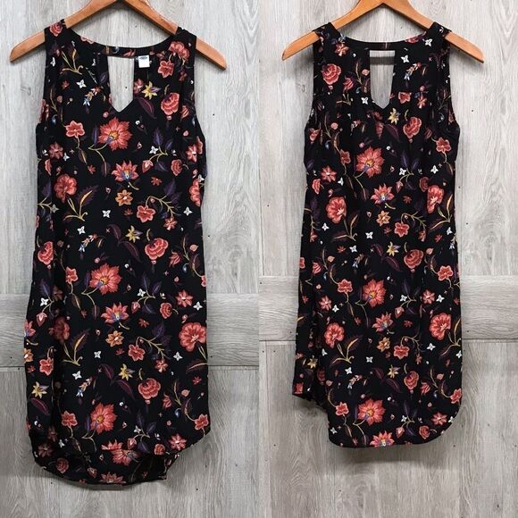 Old Navy Black Floral Keyhole Tunic BB311 - Picture 1 of 2